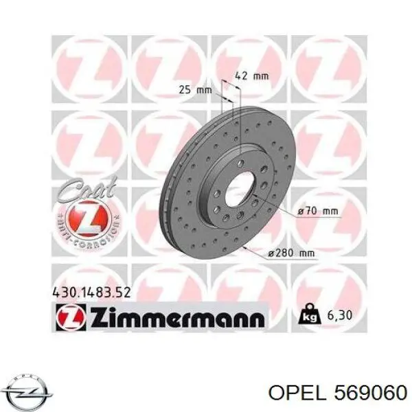 Disco de freno delantero Opel 569060