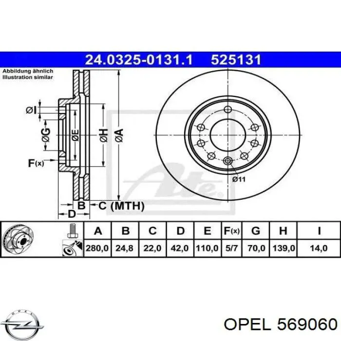 569060 Opel disco de freno delantero