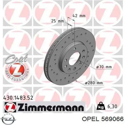 Disco de freno 569066 Opel