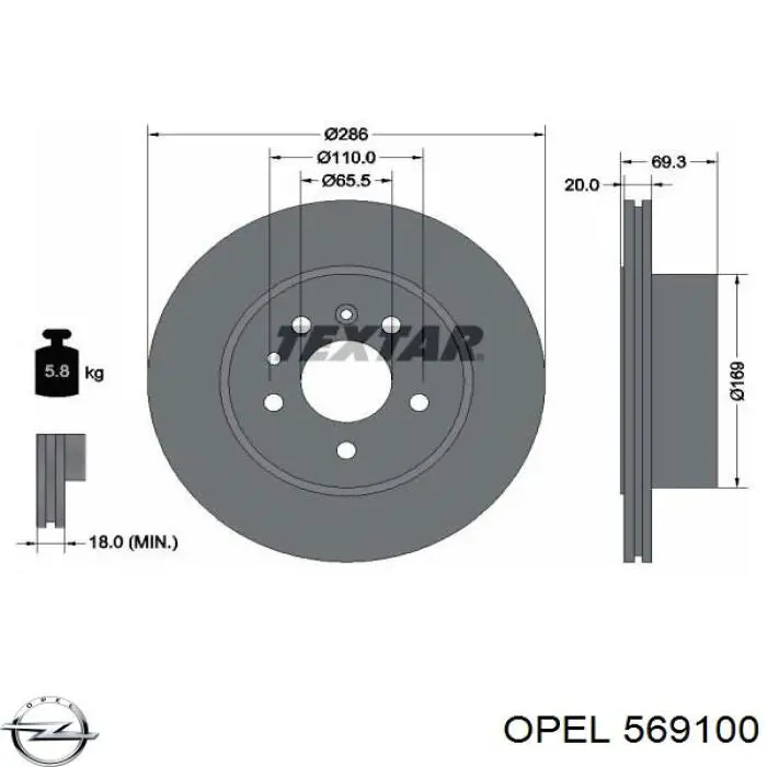 569100 Opel disco de freno trasero