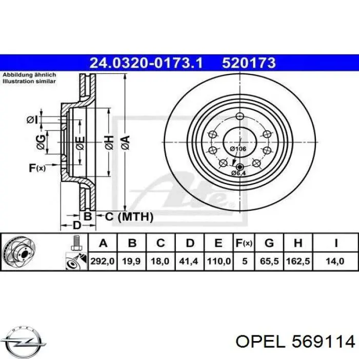 569114 Opel disco de freno trasero