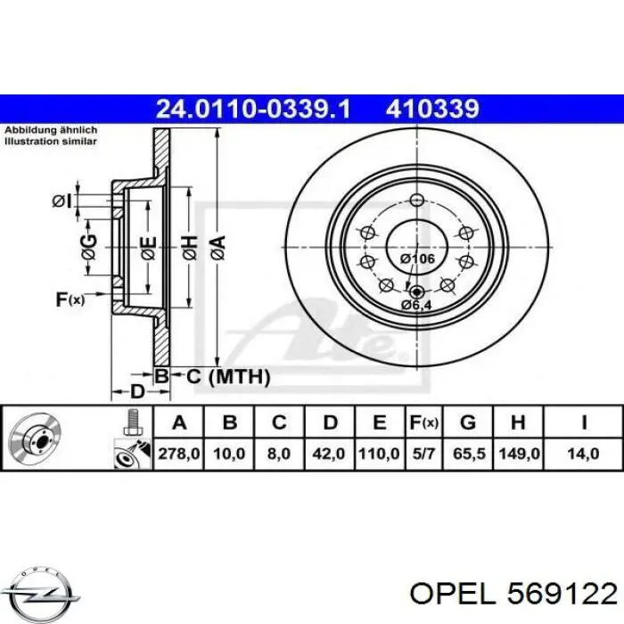 569122 Opel disco de freno trasero