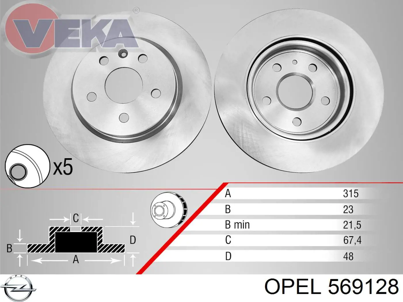 Disco de freno trasero 569128 Opel