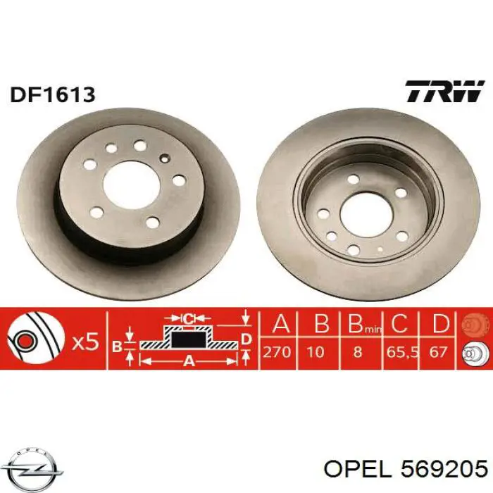 569205 Opel disco de freno trasero