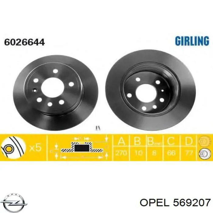 569207 Opel disco de freno trasero