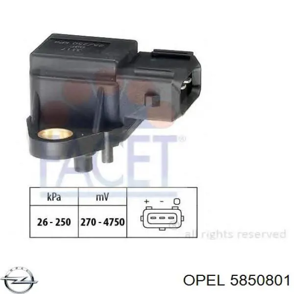 5850801 Opel sensor de presion del colector de admision