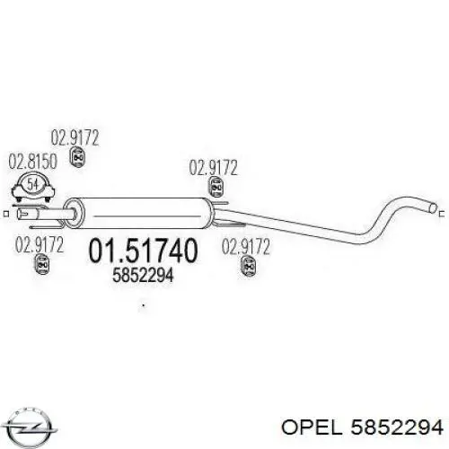 5852294 Opel silenciador del medio