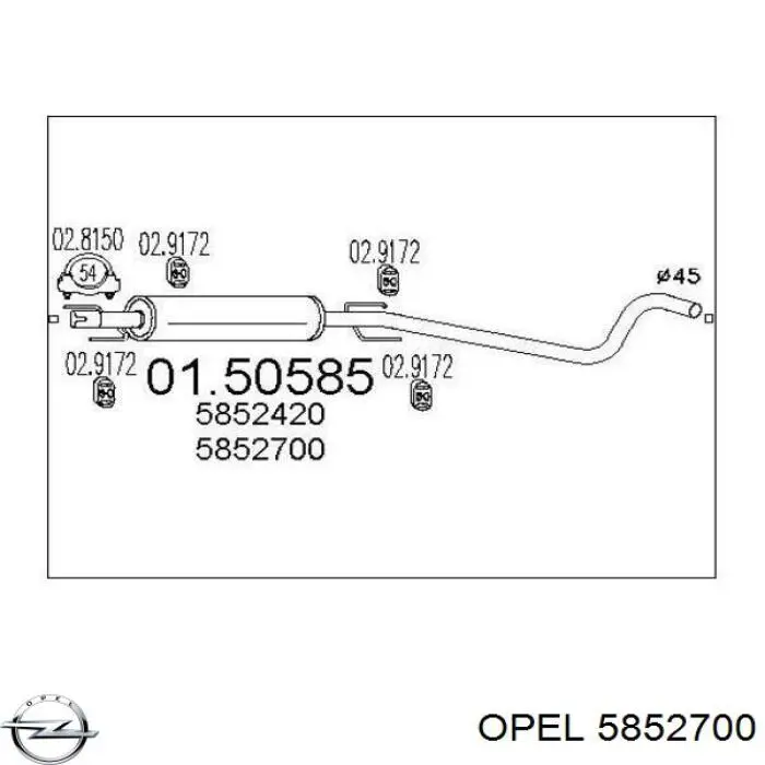 5852700 Opel silenciador del medio