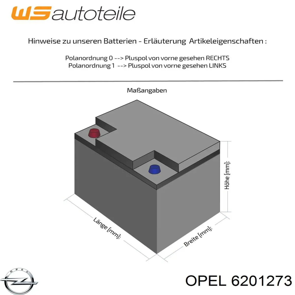 Batería de Arranque Opel (6201273)