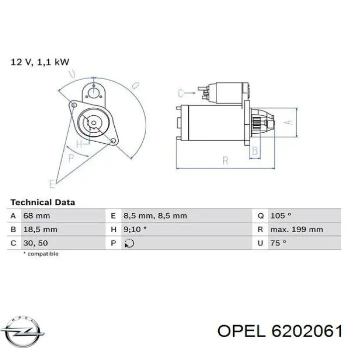6202061 Opel motor de arranque