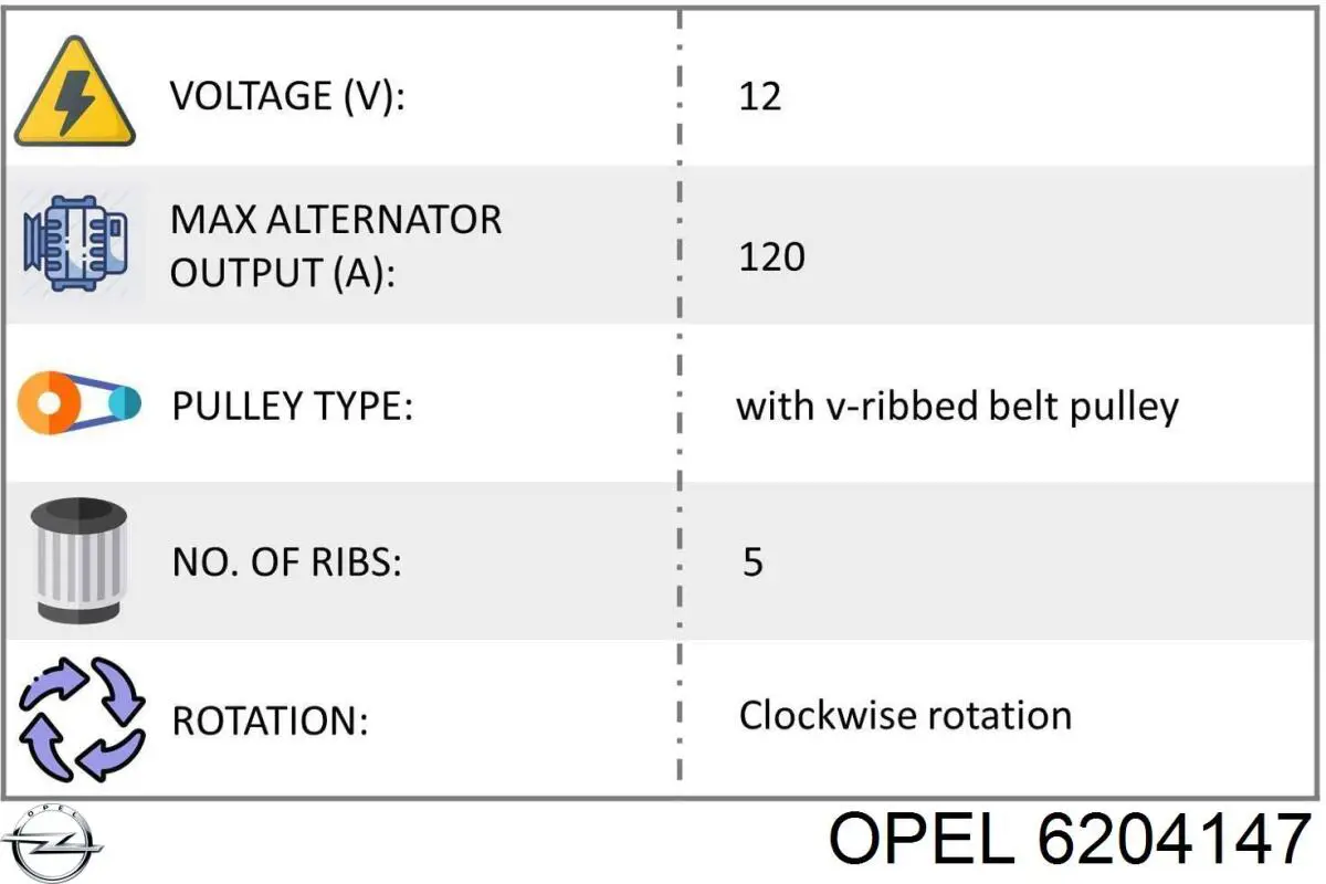 6204147 Opel alternador