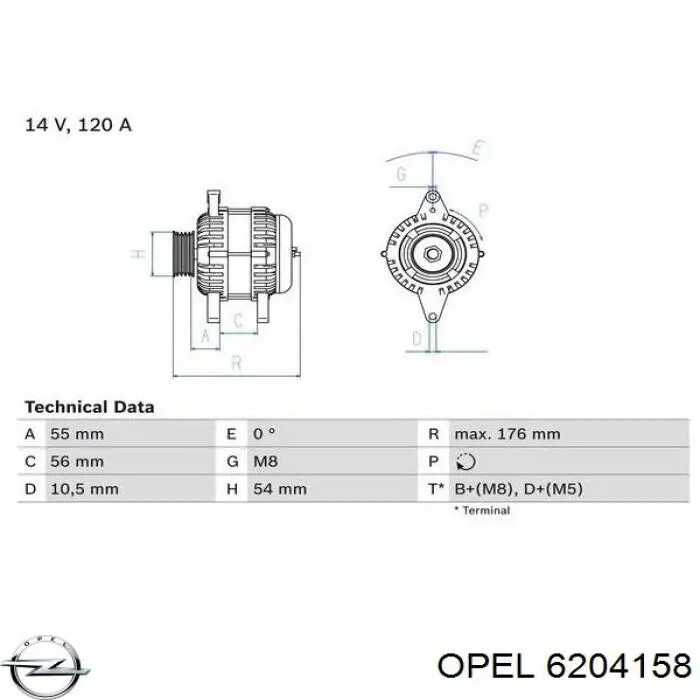 6204158 Opel alternador