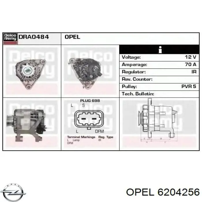 6204256 Opel alternador