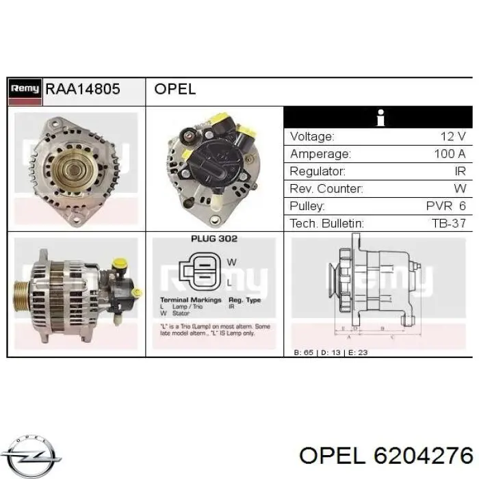 6204276 Opel alternador