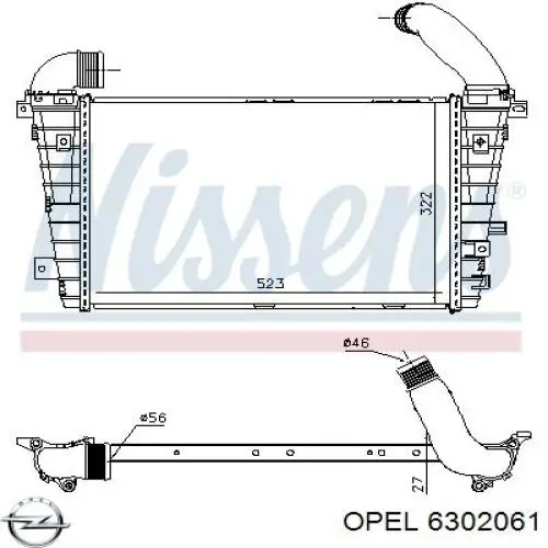 6302061 Opel radiador de aire de admisión