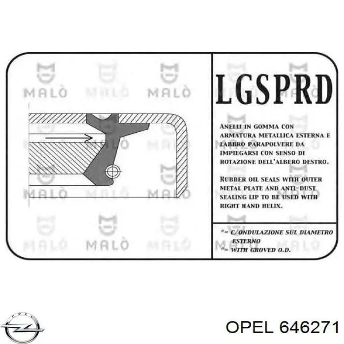 Comprar 646271 Opel Retén de cigüeñal frontal