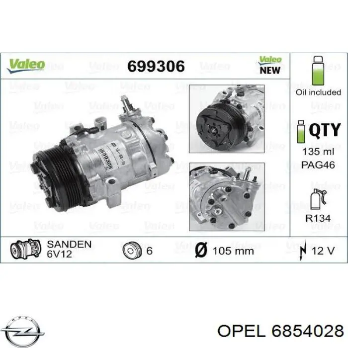 6854028 Opel compresor de aire acondicionado