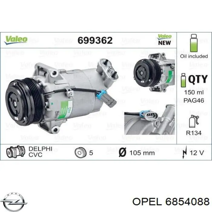 Comprar 6854088 Opel Compresor de aire acondicionado coche