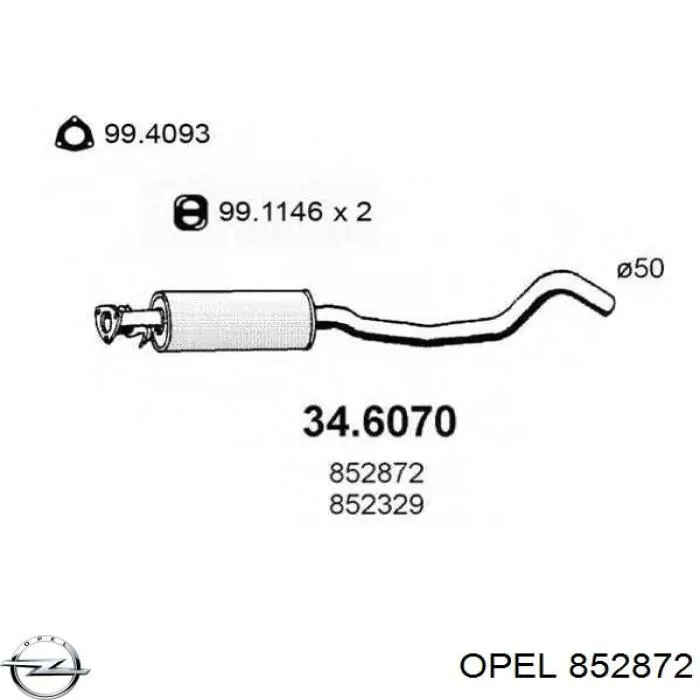 852872 Opel silenciador del medio