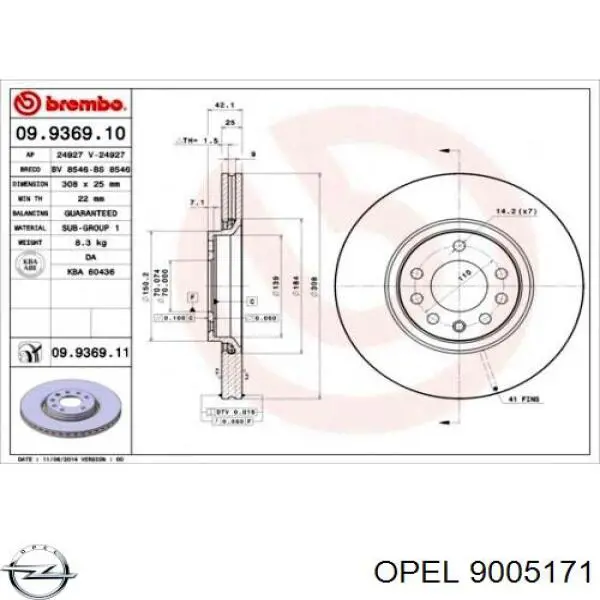 Comprar 9005171 Opel Freno de disco delantero