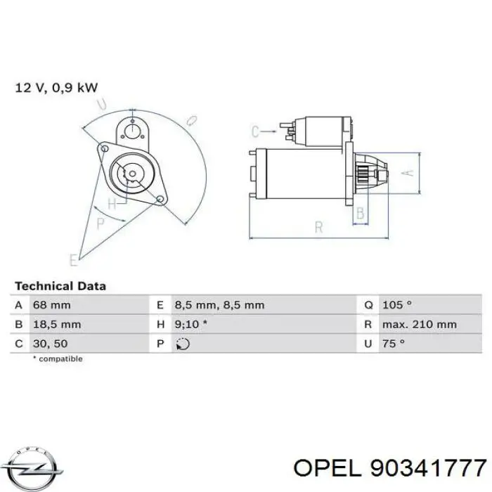 Motor de arranque 90341777 Opel