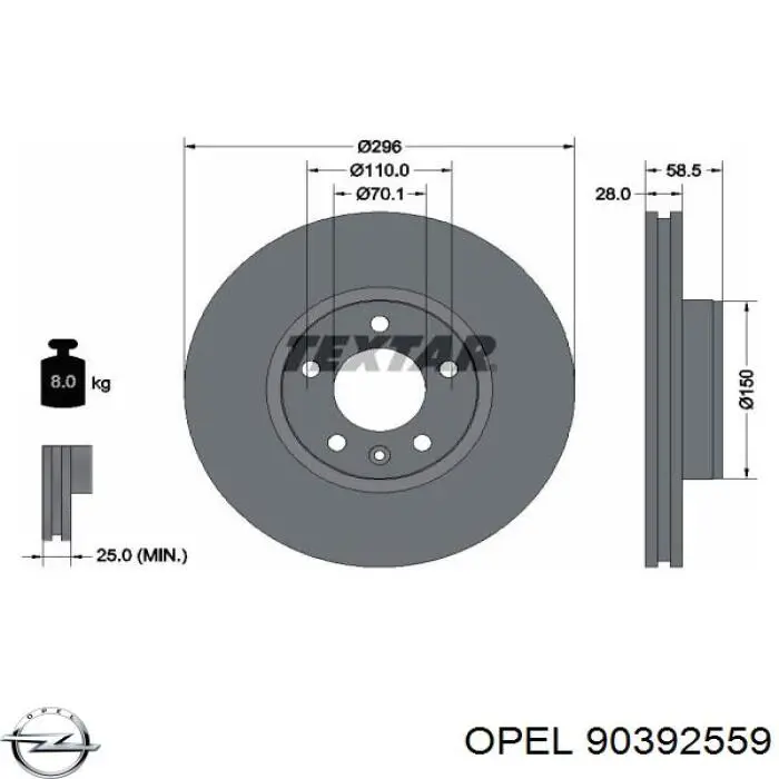 90392559 Opel disco de freno delantero