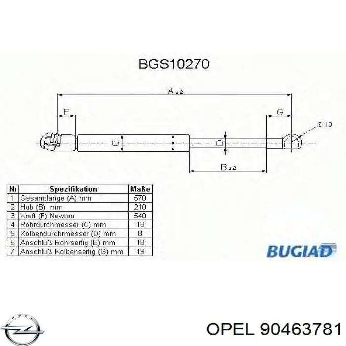 Muelle neumatico maletero Opel 90463781