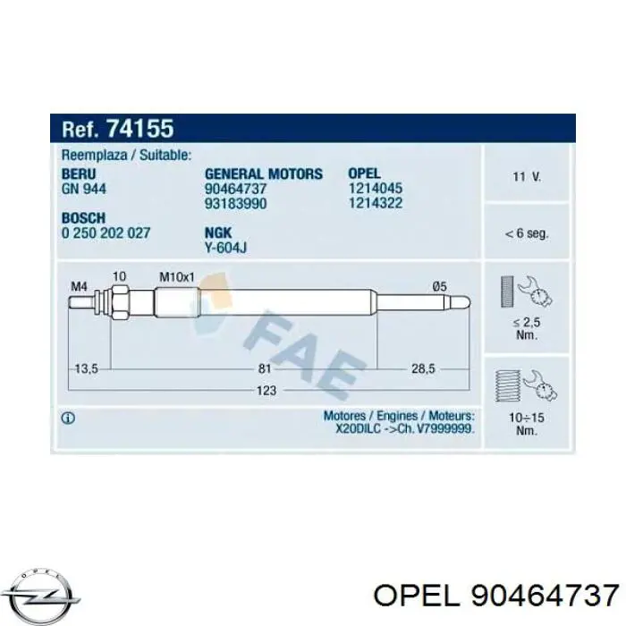 90464737 Opel bujía de incandescencia