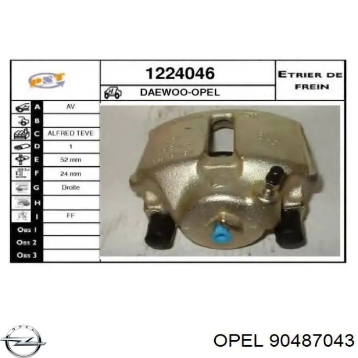 90487043 Opel pinza de freno delantera derecha