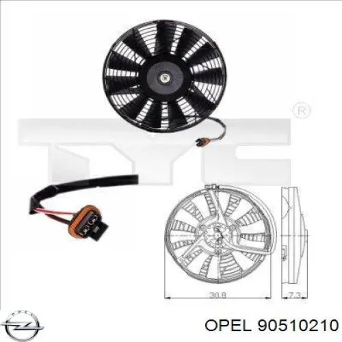 90510210 Opel ventilador (rodete +motor aire acondicionado con electromotor completo)