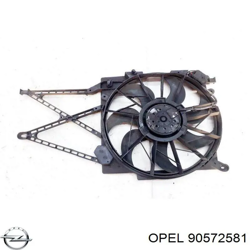 90572581 Opel difusor de radiador, ventilador de refrigeración, condensador del aire acondicionado, completo con motor y rodete