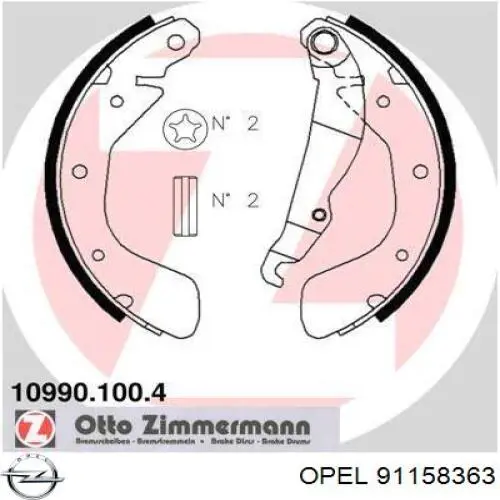 91158363 Opel zapatas de frenos de tambor traseras