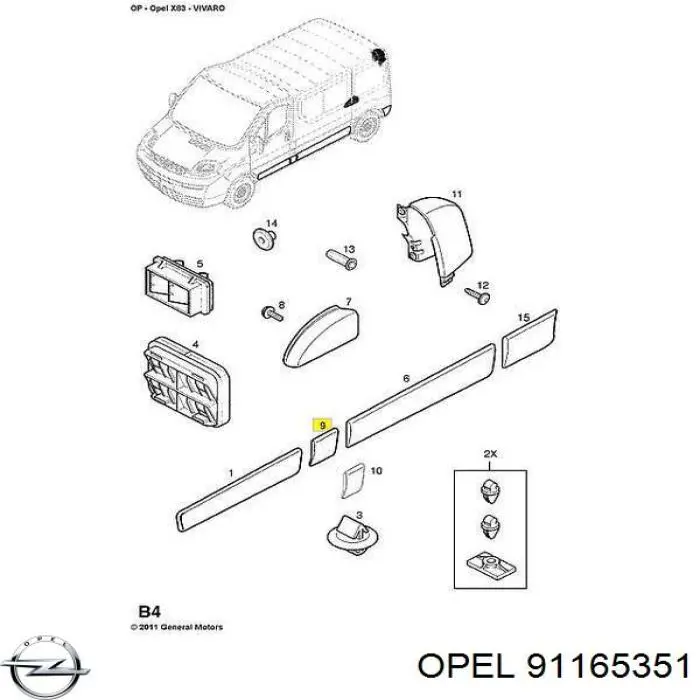 91165351 Opel Moldura exterior del pilar delantero derecho
