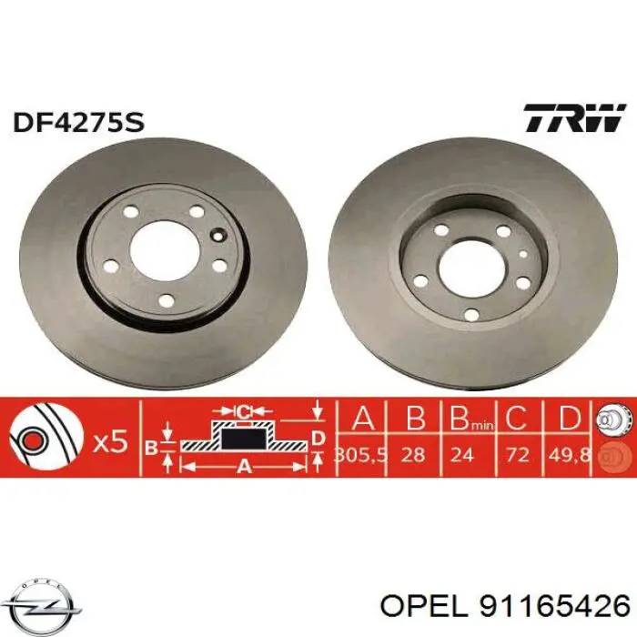 91165426 Opel disco de freno delantero