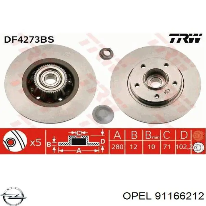 91166212 Opel disco de freno trasero