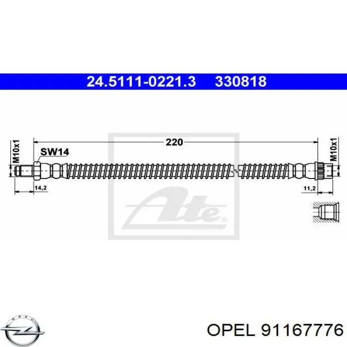 91167776 Opel latiguillo de freno trasero