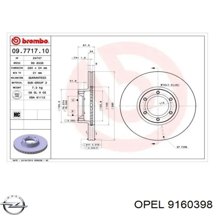 9160398 Opel disco de freno delantero