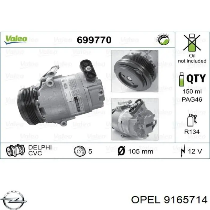 9165714 Opel compresor de aire acondicionado
