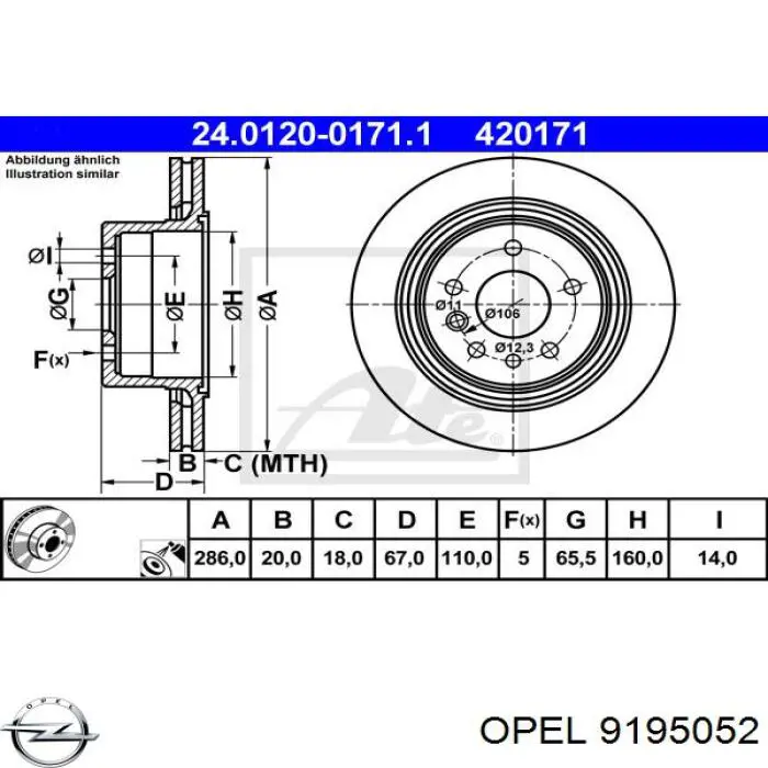 9195052 Opel disco de freno trasero