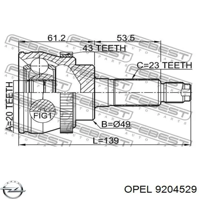9204529 Opel Semieje delantero derecho