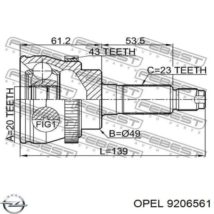 9206561 Opel árbol de transmisión delantero derecho