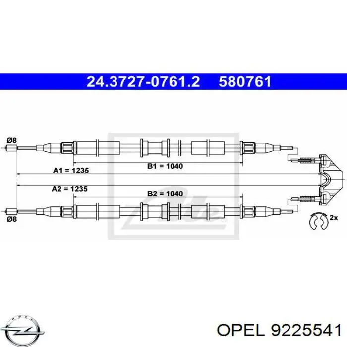 9225541 Opel cable de freno de mano trasero derecho/izquierdo