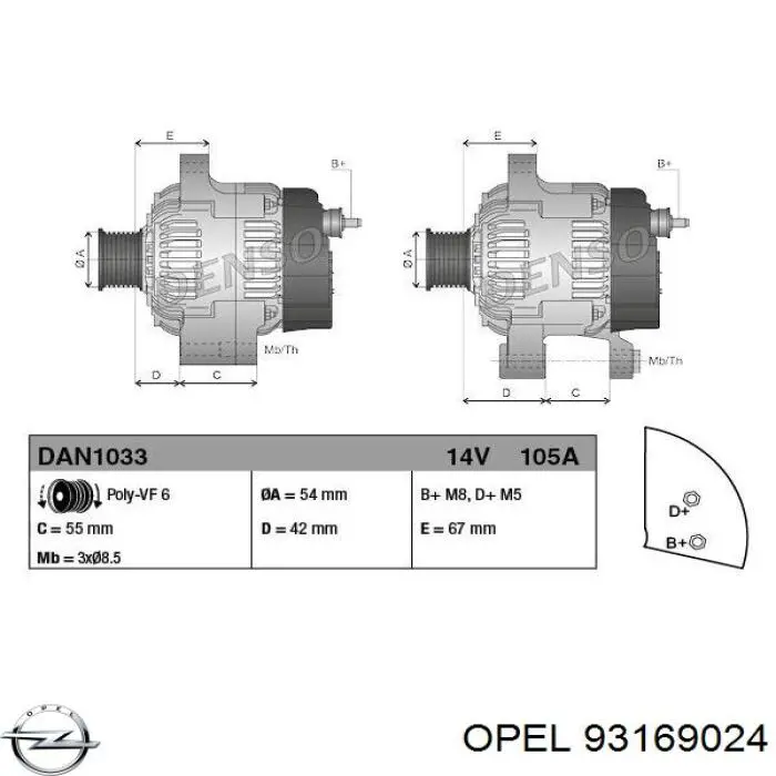 Alternador 93169024 Opel