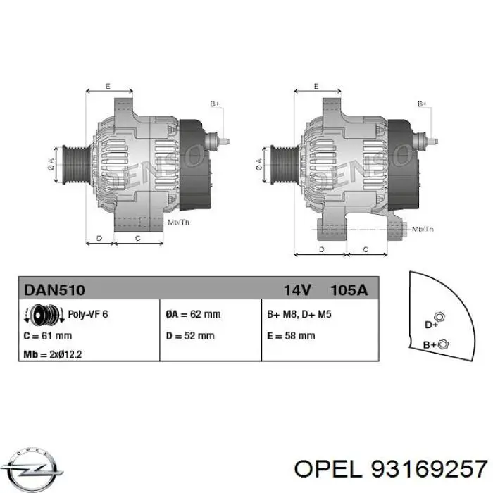 Alternador 93169257 Opel