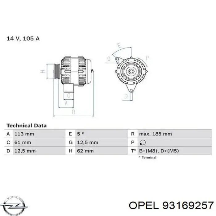 Generador Opel 93169257