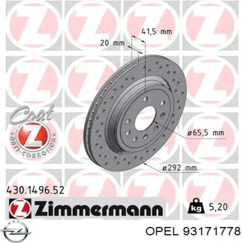 93171778 Opel Freno de disco trasero