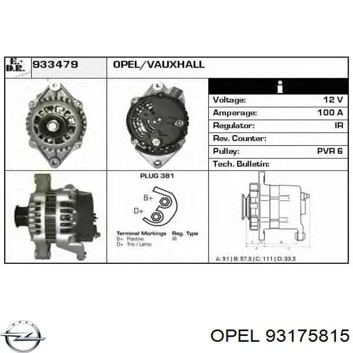 93175815 Opel Alternador de coche
