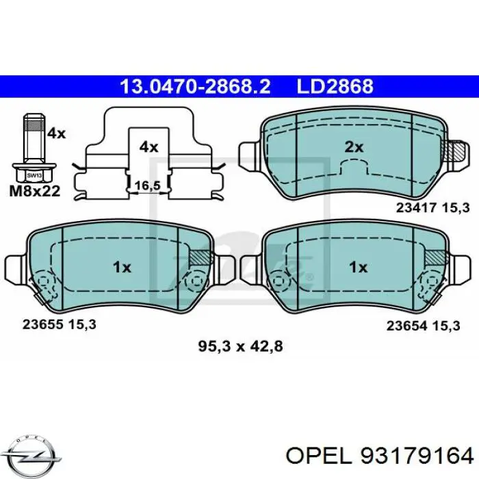 93179164 Opel pastillas de freno traseras