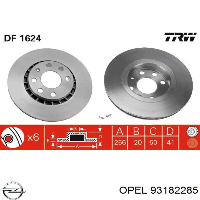 93182285 Opel freno de disco delantero