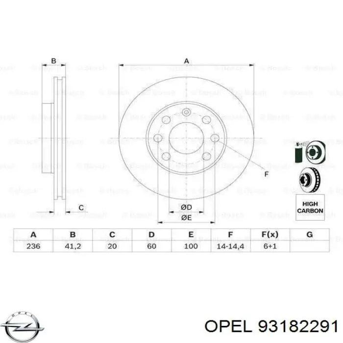 Freno de disco delantero Opel Astra 51, 52, F35, M35